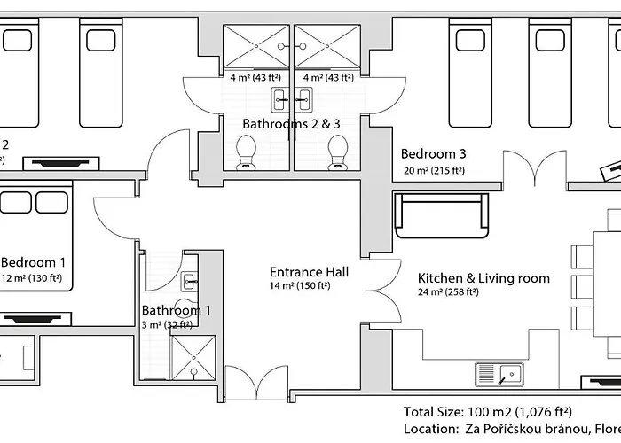 Florenc With 3-bathrooms & Bedrooms Апартаменты *